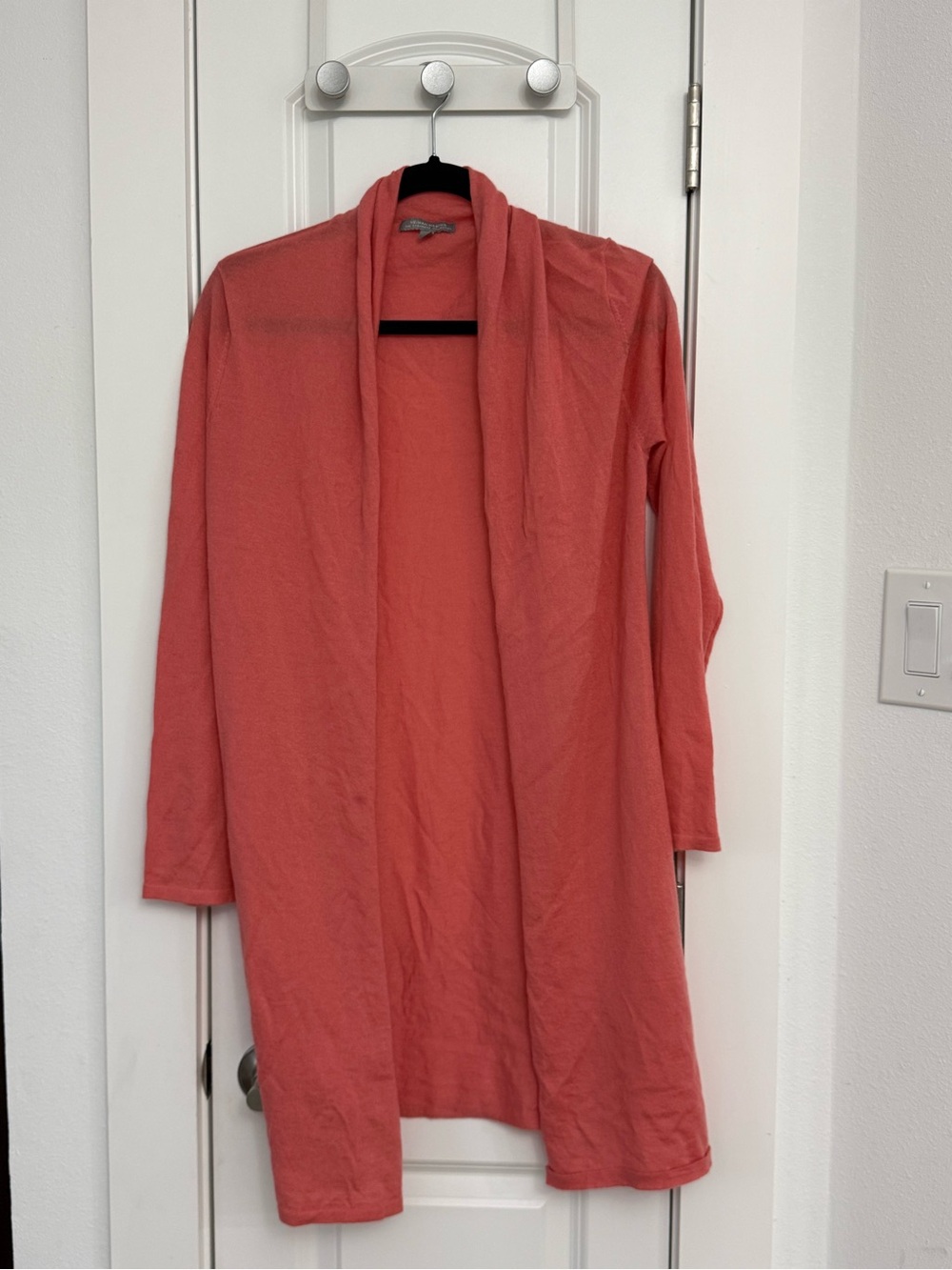 Neiman Marcus Coral-Red Open Front Long Cardigan